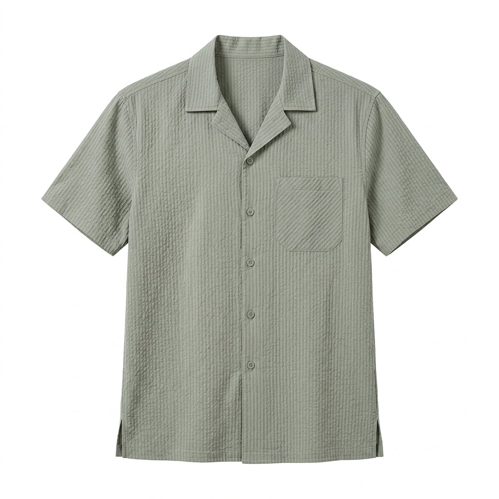 Nkollzqu™ Coastmark Seersucker Camp Collar Shirt – Men's Short-Sleeve Textured Summer Button-Up