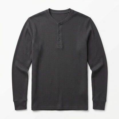 Nkollzqu™ Alder Micro-Waffle Henley Shirt – Men's Long-Sleeve Thermal Knit Three-Button Top