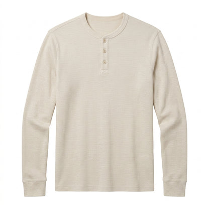Nkollzqu™ Alder Micro-Waffle Henley Shirt – Men's Long-Sleeve Thermal Knit Three-Button Top