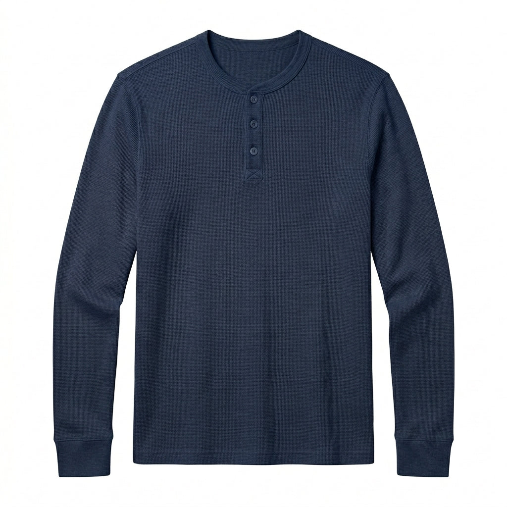 Nkollzqu™ Alder Micro-Waffle Henley Shirt – Men's Long-Sleeve Thermal Knit Three-Button Top
