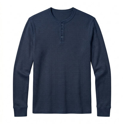 Nkollzqu™ Alder Micro-Waffle Henley Shirt – Men's Long-Sleeve Thermal Knit Three-Button Top
