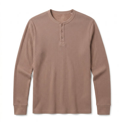 Nkollzqu™ Alder Micro-Waffle Henley Shirt – Men's Long-Sleeve Thermal Knit Three-Button Top