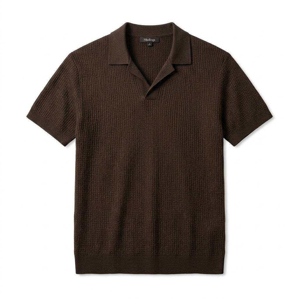 Nkollzqu™ Ridgeway Textured Knit Polo Shirt – Men's Short-Sleeve Johnny-Collar Sweater Polo
