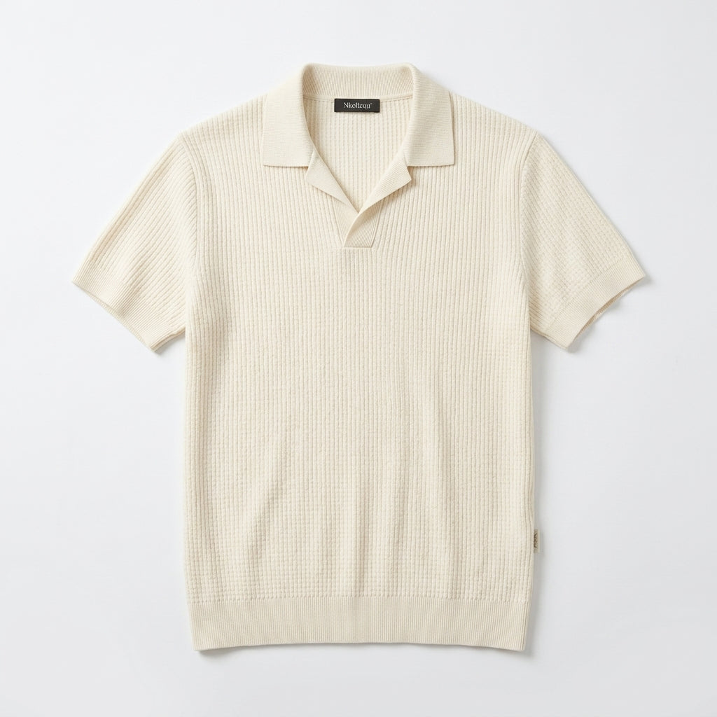 Nkollzqu™ Ridgeway Textured Knit Polo Shirt – Men's Short-Sleeve Johnny-Collar Sweater Polo