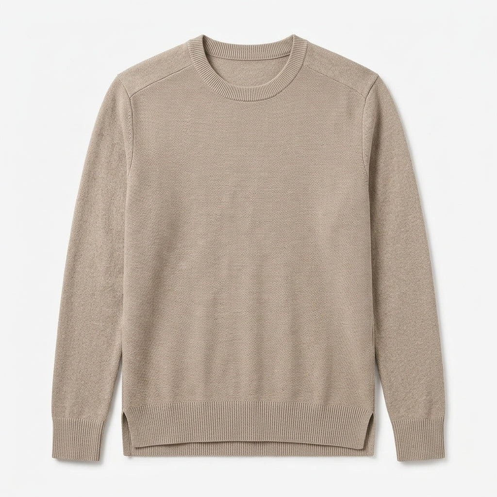 Nkollzqu™ Northline Textured Crewneck Sweater – Men's Lightweight Fine-Rib Cotton-Blend Pullover