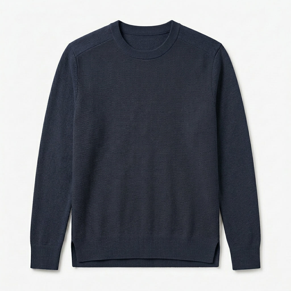 Nkollzqu™ Northline Textured Crewneck Sweater – Men's Lightweight Fine-Rib Cotton-Blend Pullover