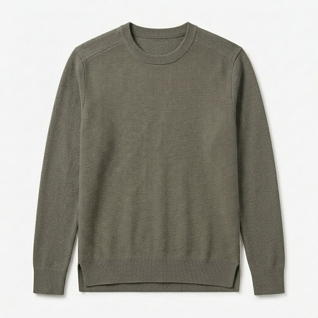 Nkollzqu™ Northline Textured Crewneck Sweater – Men's Lightweight Fine-Rib Cotton-Blend Pullover