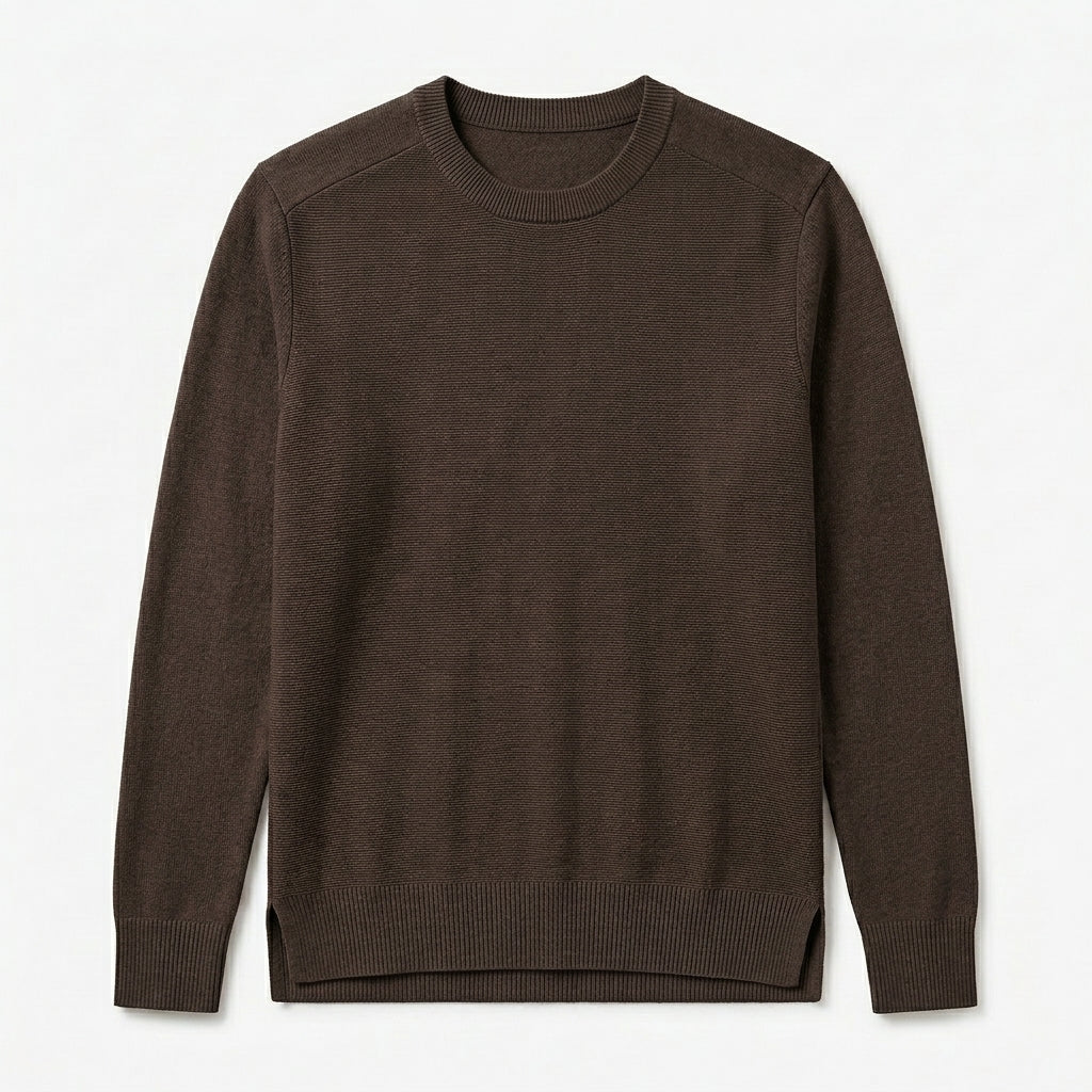 Nkollzqu™ Northline Textured Crewneck Sweater – Men's Lightweight Fine-Rib Cotton-Blend Pullover