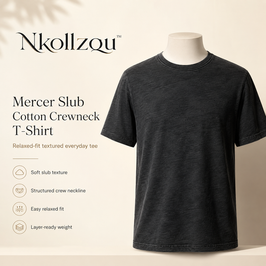 Nkollzqu™ Mercer Slub Cotton Crewneck T-Shirt – Men's Relaxed-Fit Short-Sleeve Textured Basic Tee