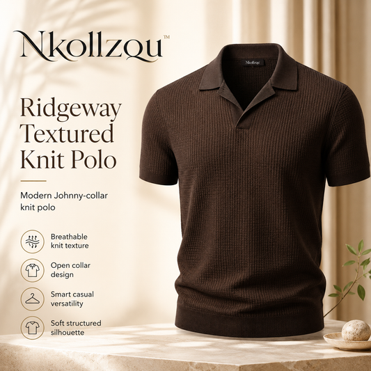 Nkollzqu™ Ridgeway Textured Knit Polo Shirt – Men's Short-Sleeve Johnny-Collar Sweater Polo