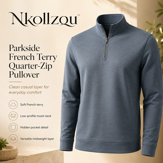 Nkollzqu™ Parkside French Terry Quarter-Zip Pullover – Men's Lightweight Mock-Neck Sweatshirt