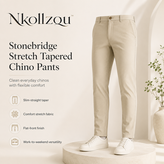 Nkollzqu™ Stonebridge Stretch Tapered Chino Pants – Men's Slim-Straight Casual Work Trousers
